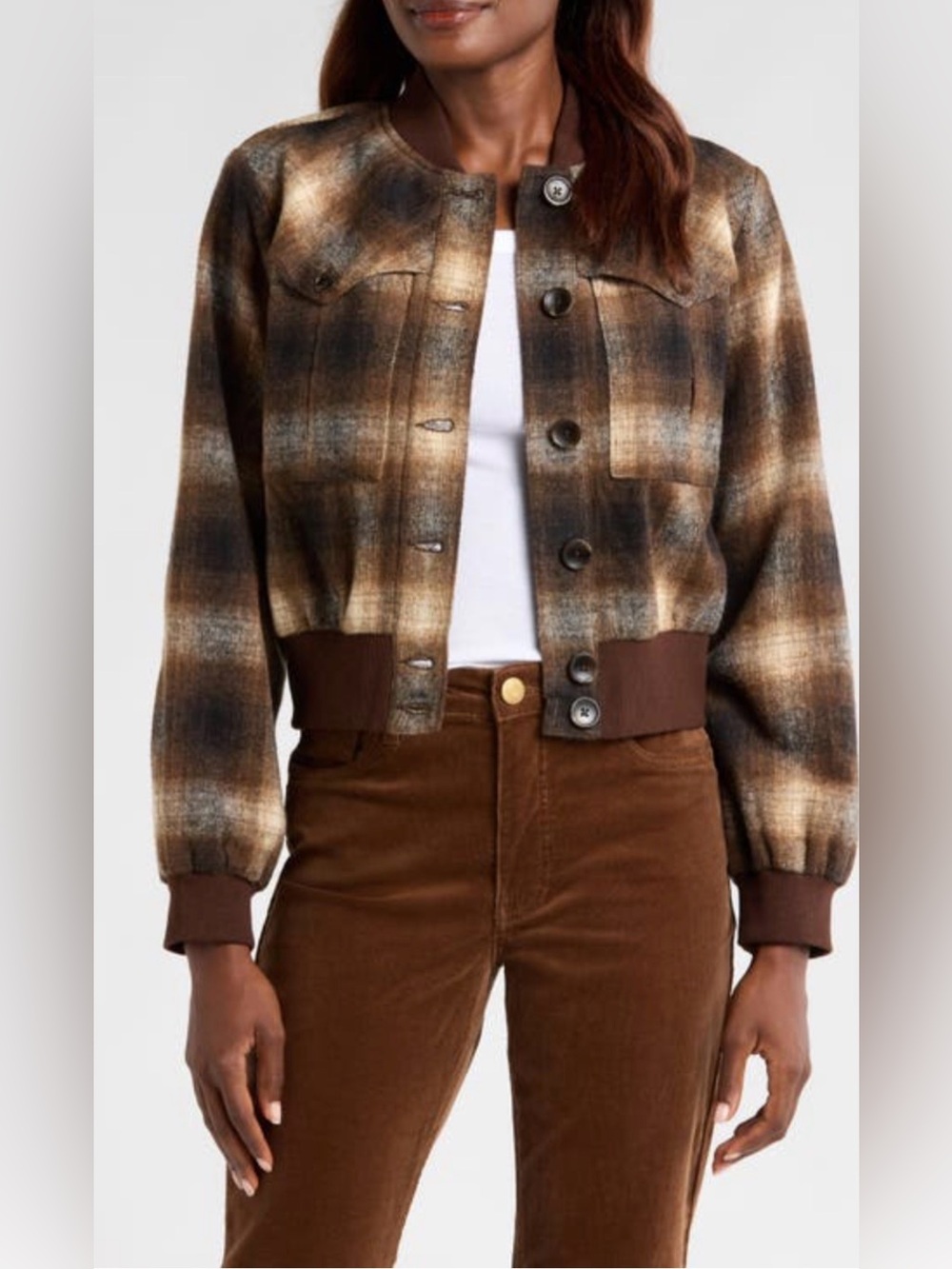 Kut from the Kloth brown plaid Enley bomber jacket size M